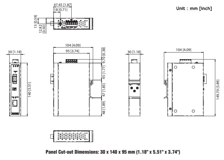 Plan mécanique - Advantech Convertisseurs média EKI-2741
